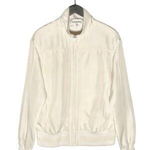 Chanel Ivory Satin Bomber Jacket